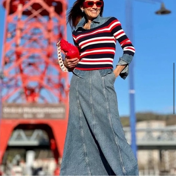 Zara BLOGGERS FAVE DENIM HIGH WAIST MAXI LONG JEAN SKIRT SPRING SUMMER MUST HAVE - Picture 7 of 14